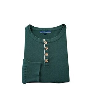 Shore Cotton Cashmere Forest Green Men's L/s Henley Driver Shirt Size Large